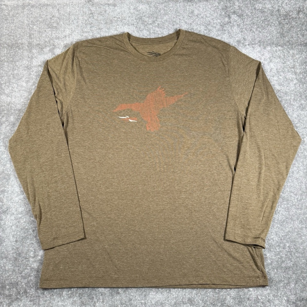 Sitka T-Shirt Men's XXL Brown‎ Long Sleeve Crew Neck Logo Lightweight Hunting